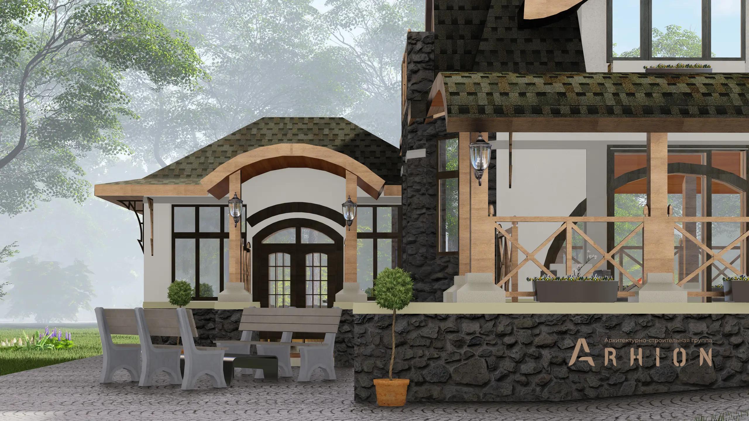 8. Проект двухэтажного дома в стиле модерн с многоскатной кровлей, H-1300, площадью - 301 кв c мансардой, терассой, эркером